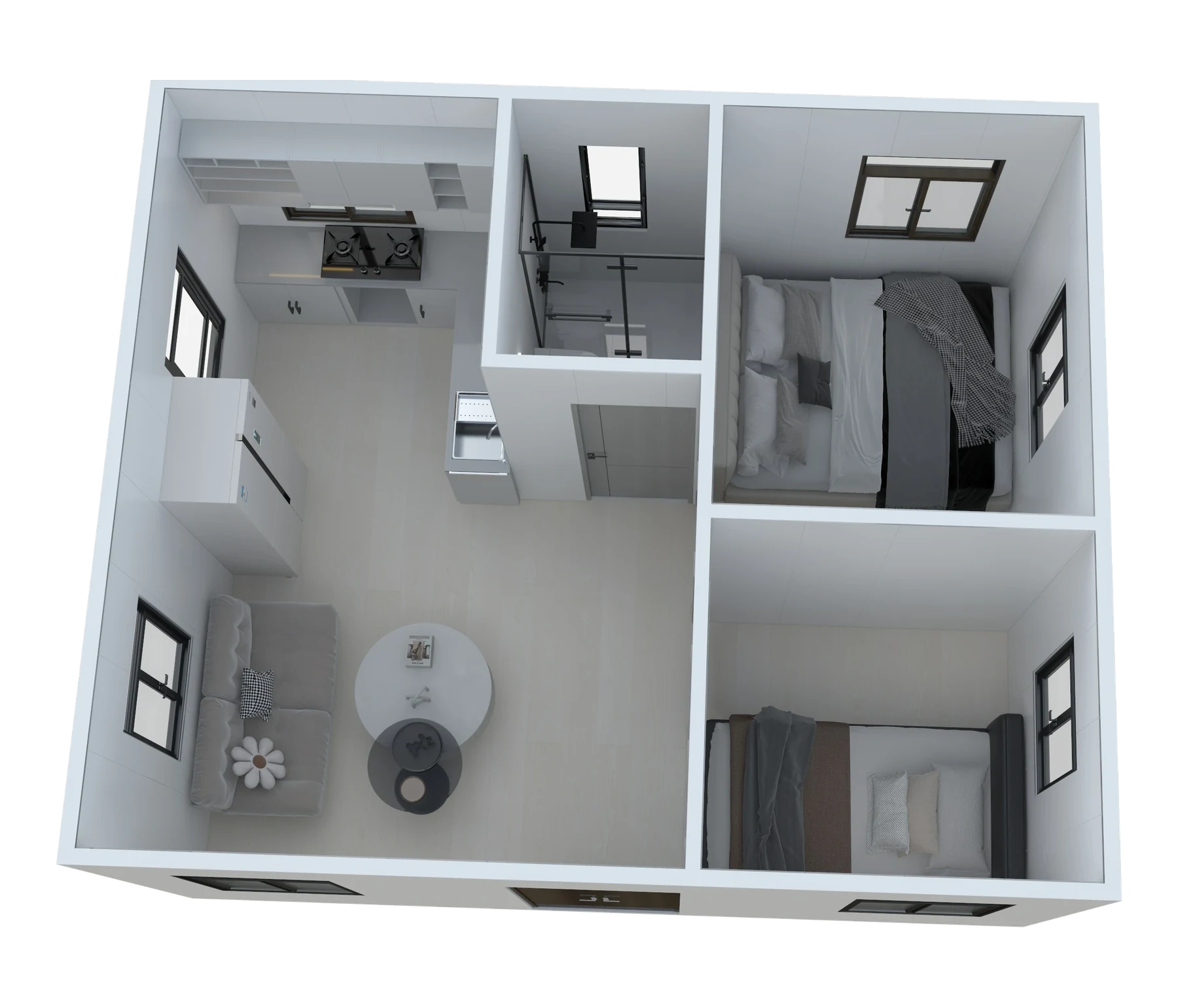 Furnished two-room sample floor plan
